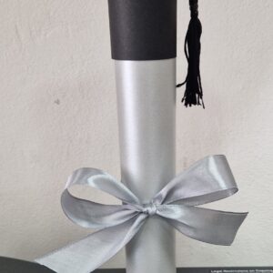 Покана с шапка за бал в сиво и черно с панделка